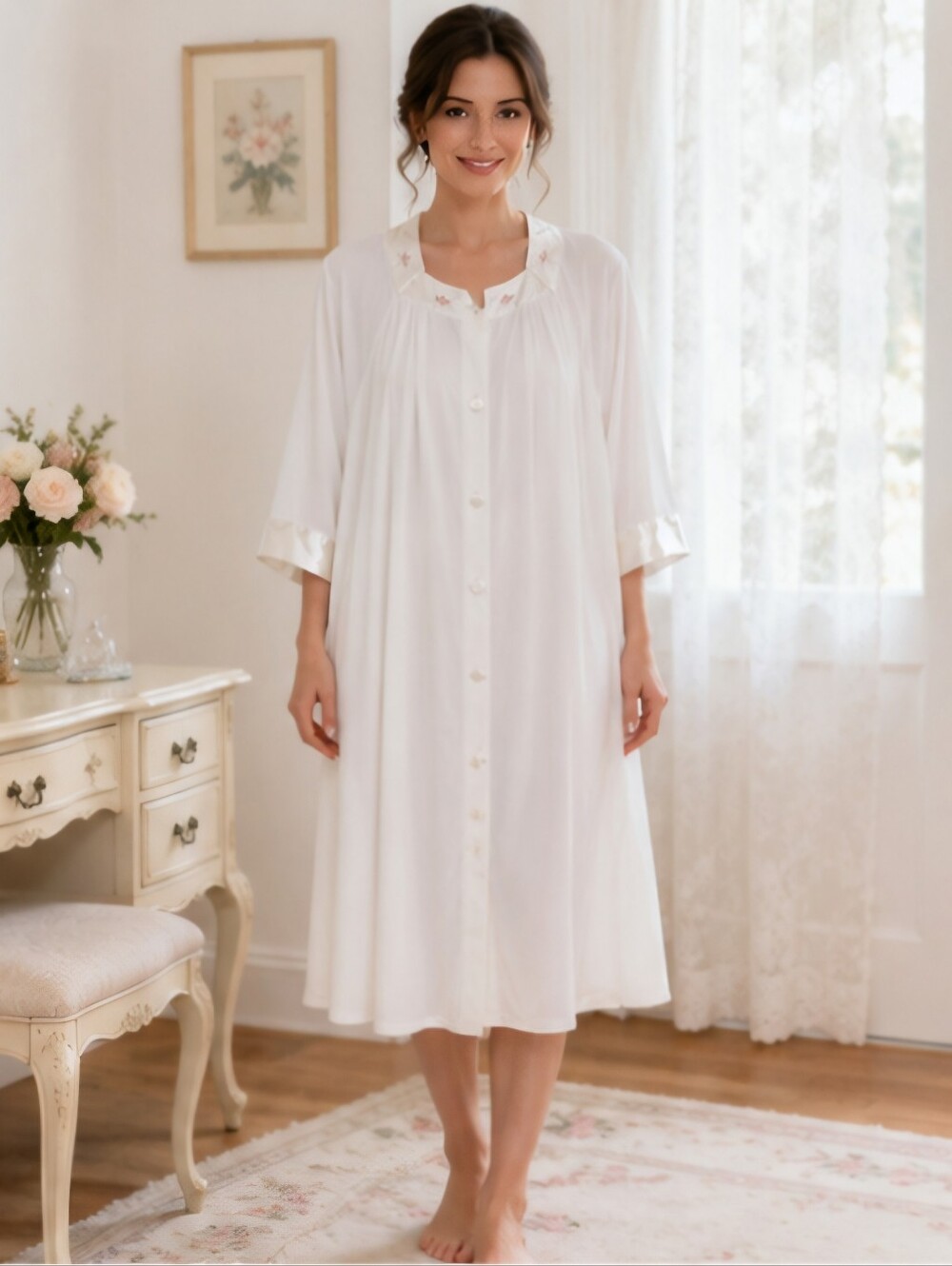 Vintage Gossard Artemis White Robe S Floral Satin Bridal Peignoir